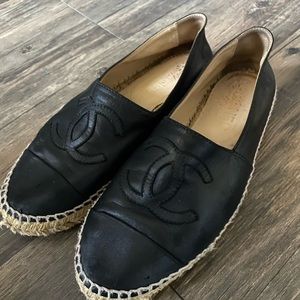 Chanel Black Leather Espadrilles